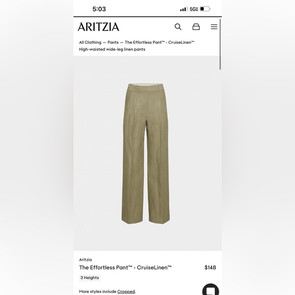 Aritzia CruiseLinen Wide-Leg Pants in Khaki - Picture 1 of 3